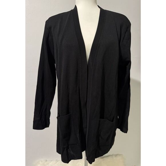 Misook Black long open front cardigan deep pockets S - Picture 1 of 5